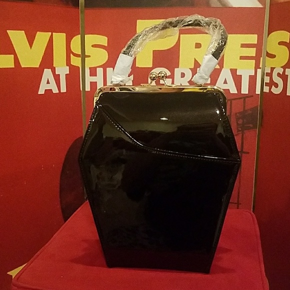 Tatyana Vintage Black To Die For Coffin Kisslock Pinup Purse w Leopard Lining - Picture 4 of 8